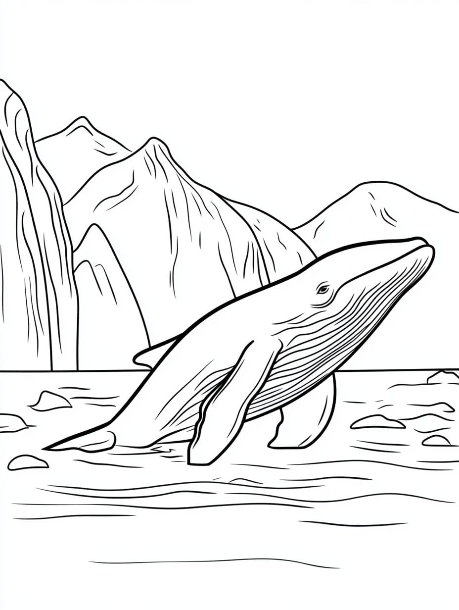 Coloriage Baleine Dans L Arctique Avec Des Icebergs