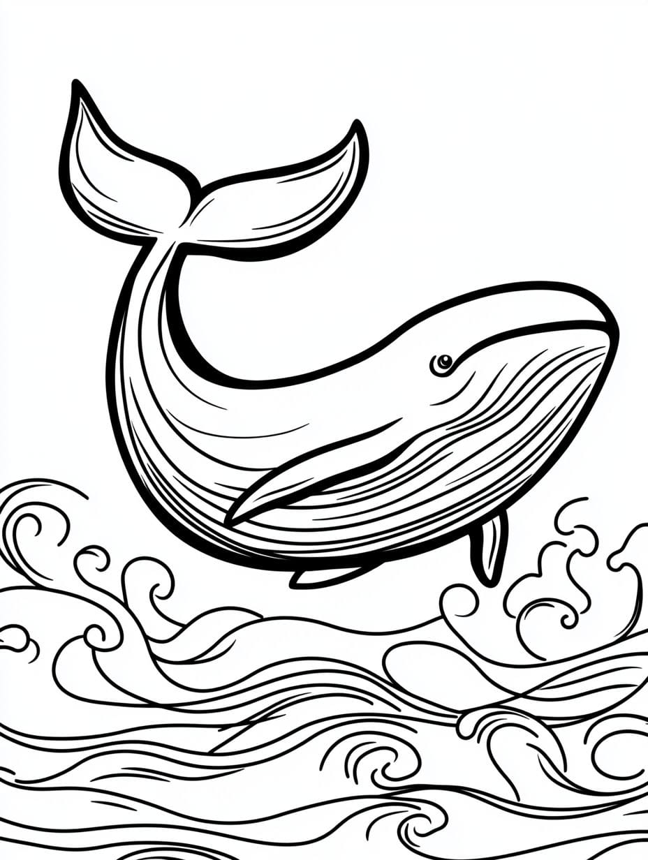 Coloriage Baleine Dans Une Mer Agitee