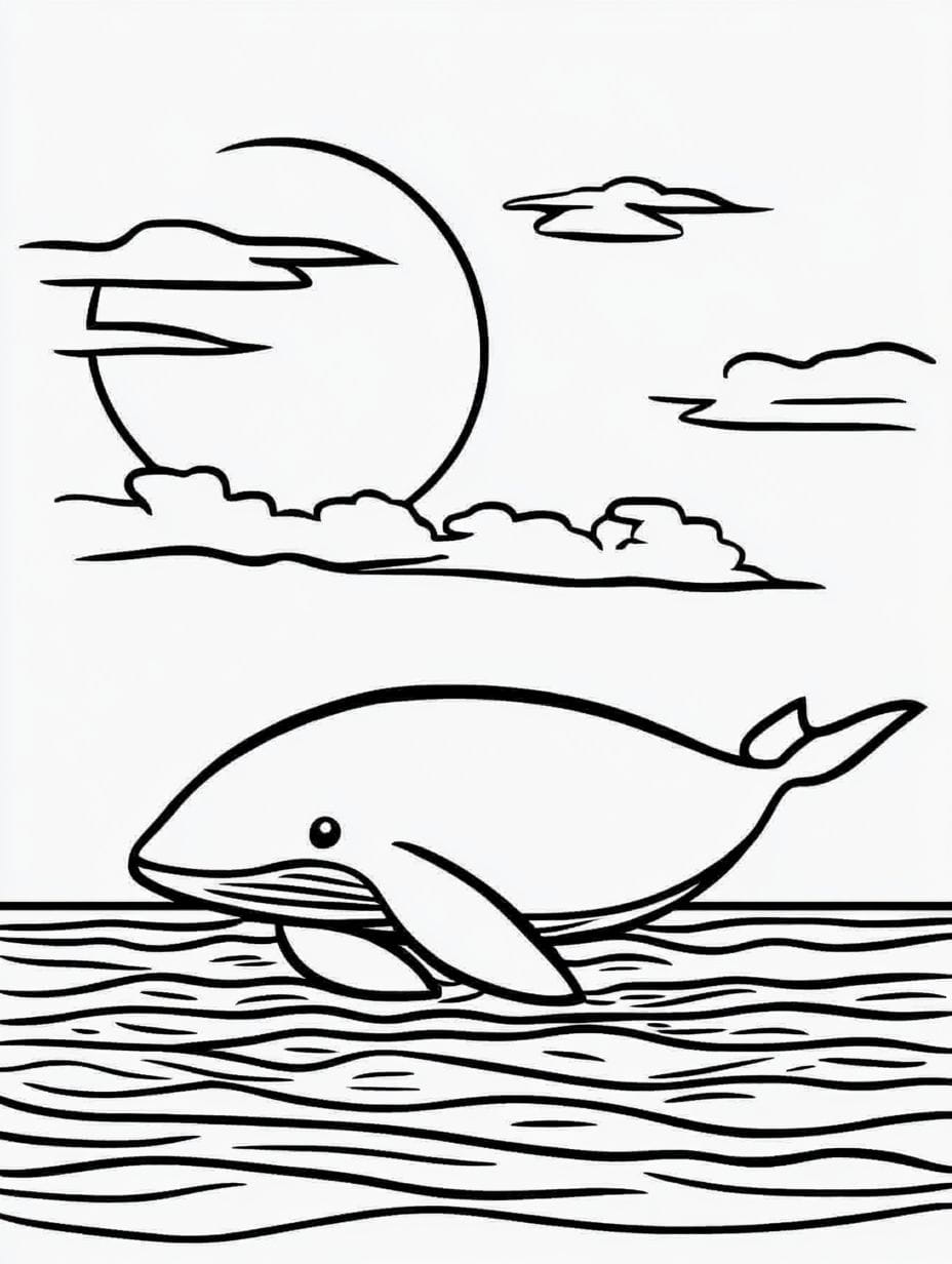 Coloriage Baleine Qui Saute Au Coucher Du Soleil Chibi