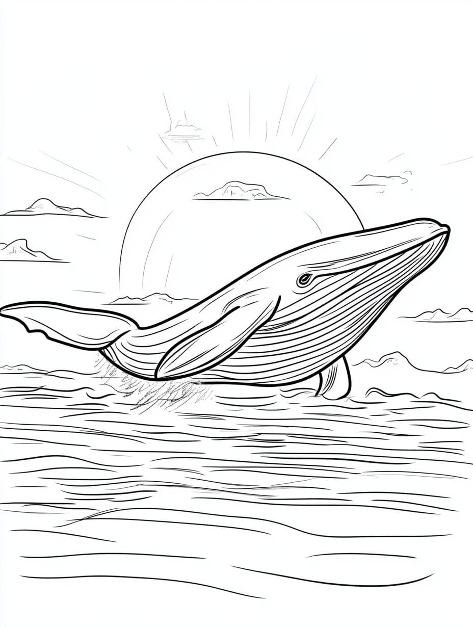 Coloriage Baleine Qui Saute Au Coucher Du Soleil