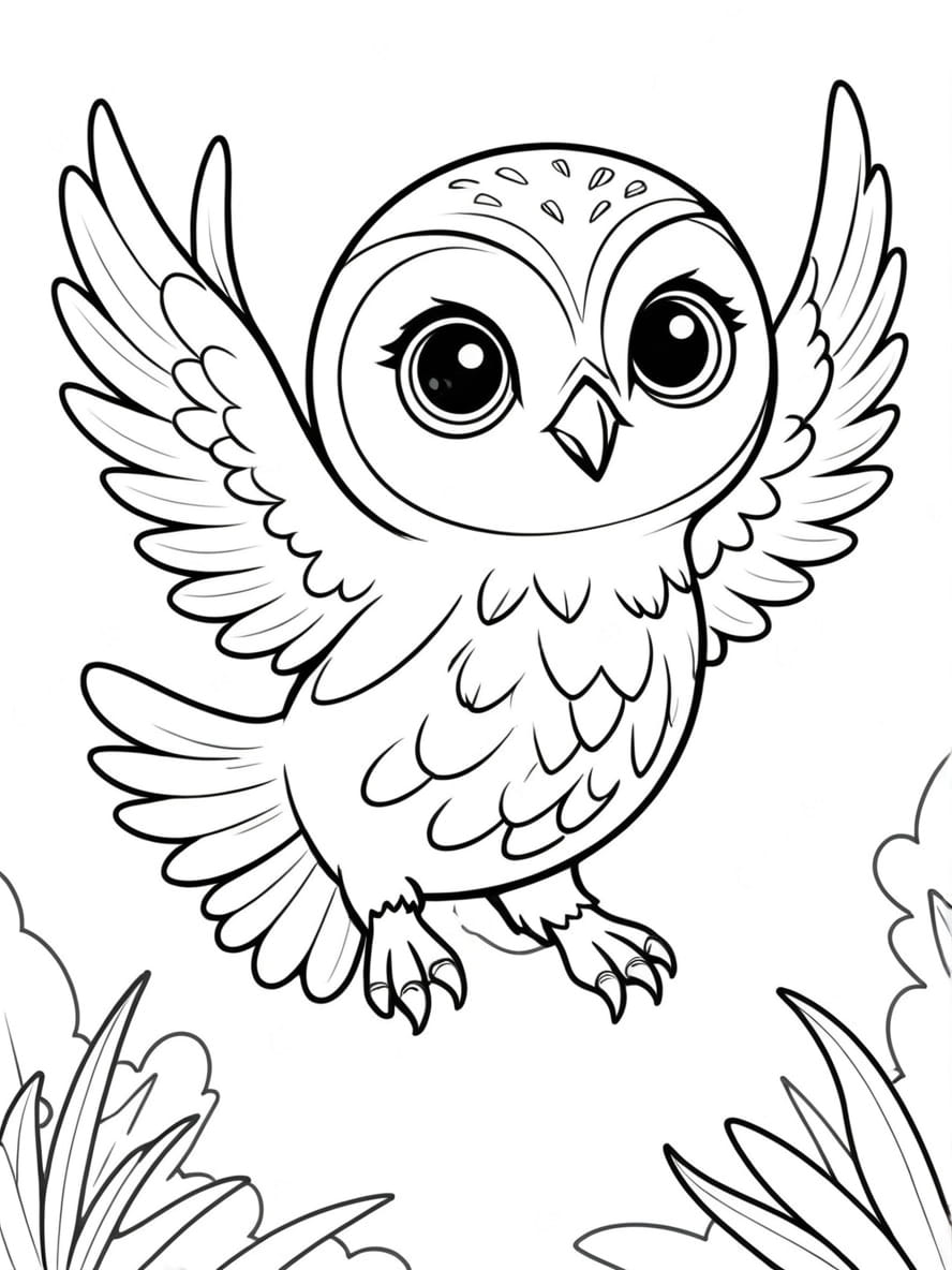 Coloriage Bebe Hibou Apprend A Voler