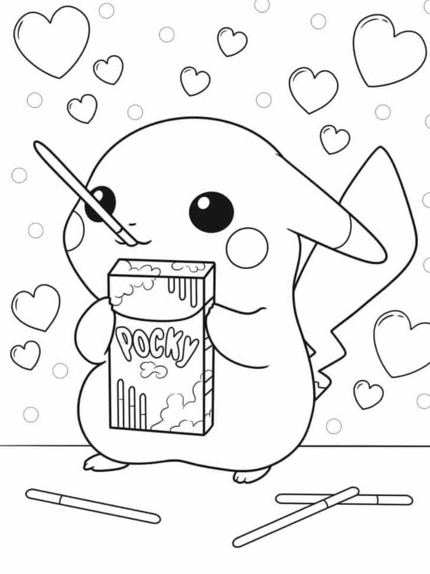 Coloriage Bebe Pikachu Mangeant Du Pocky Pour Les Enfants D Age Prescolaire