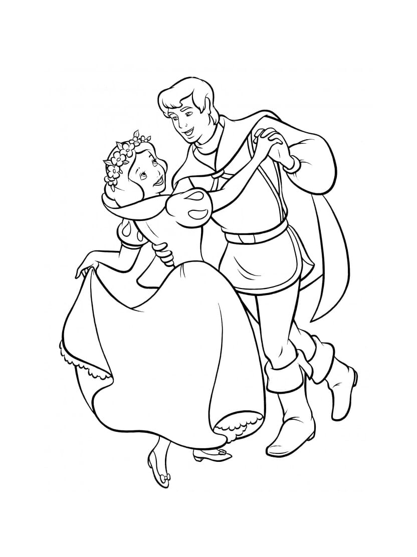 Coloriage Blanche Neige Avec Le Prince Heureux