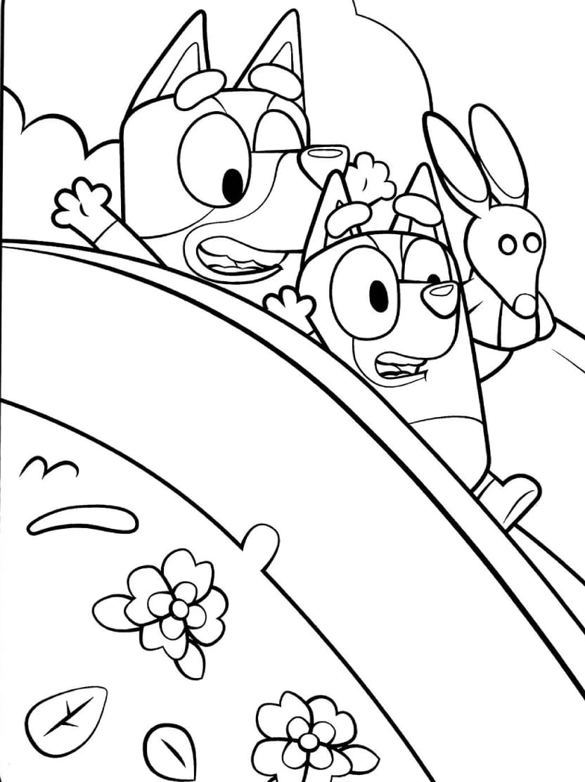 Coloriage Bluey Avec Des Amis Pleins De Joie