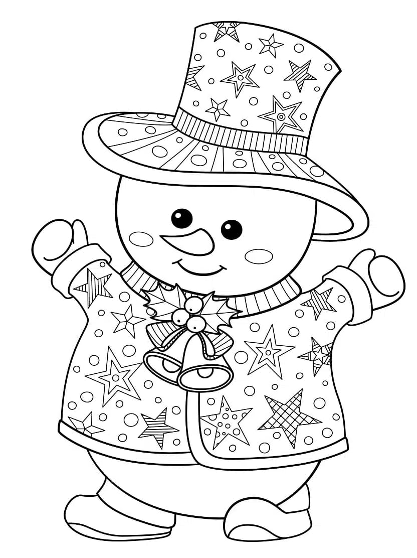 Coloriage Bonhomme De Neige Avec Des Chapeaux Joyeux