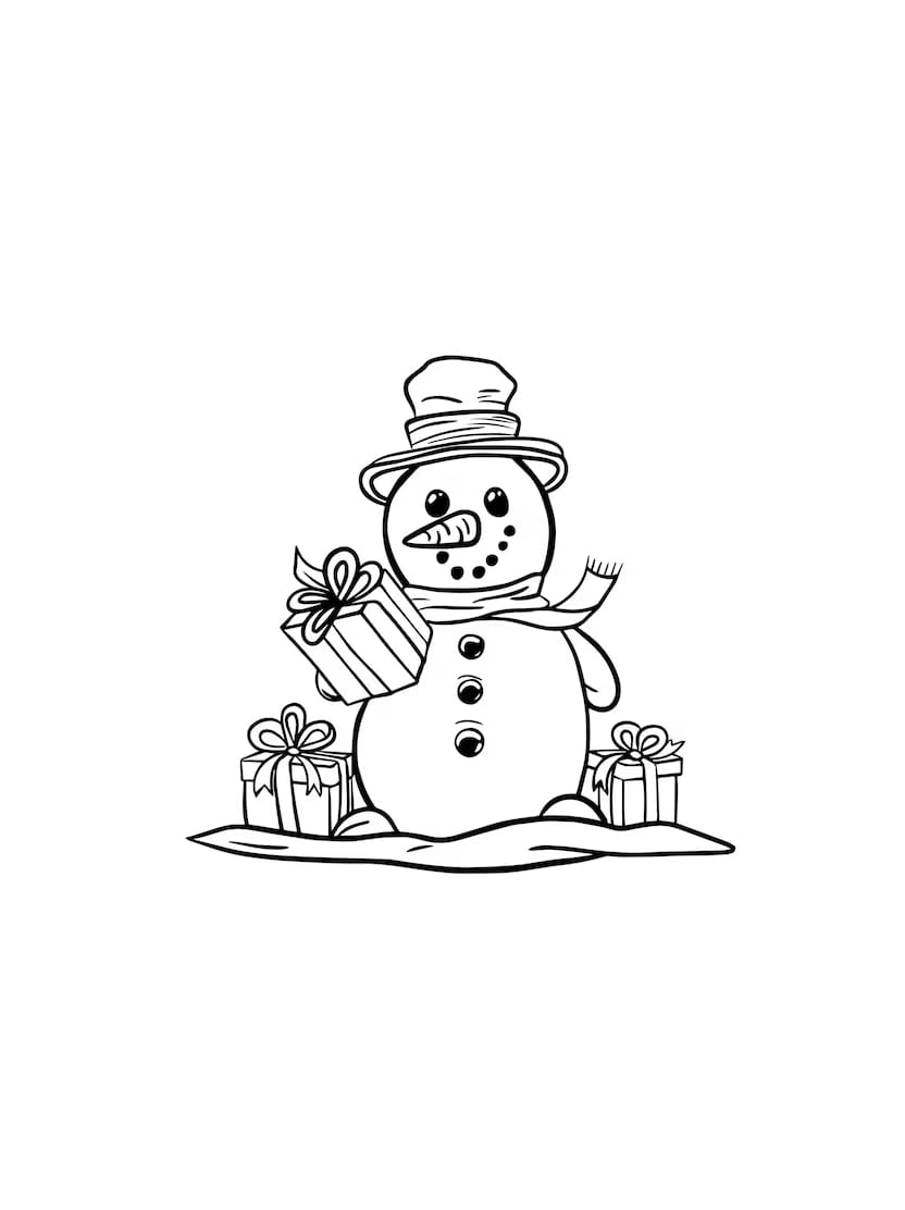 Coloriage Bonhomme De Neige Avec Un Sourire Joyeux