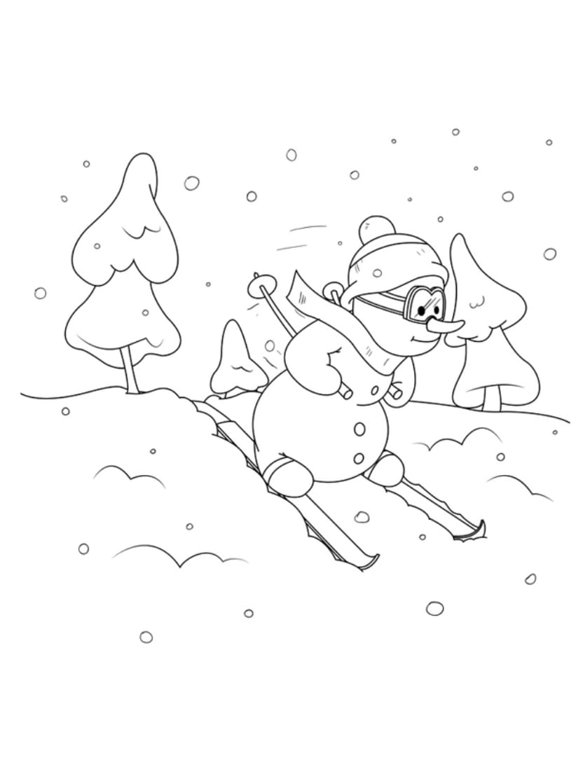 Coloriage Bonhomme De Neige Dans Un Paysage Hivernal