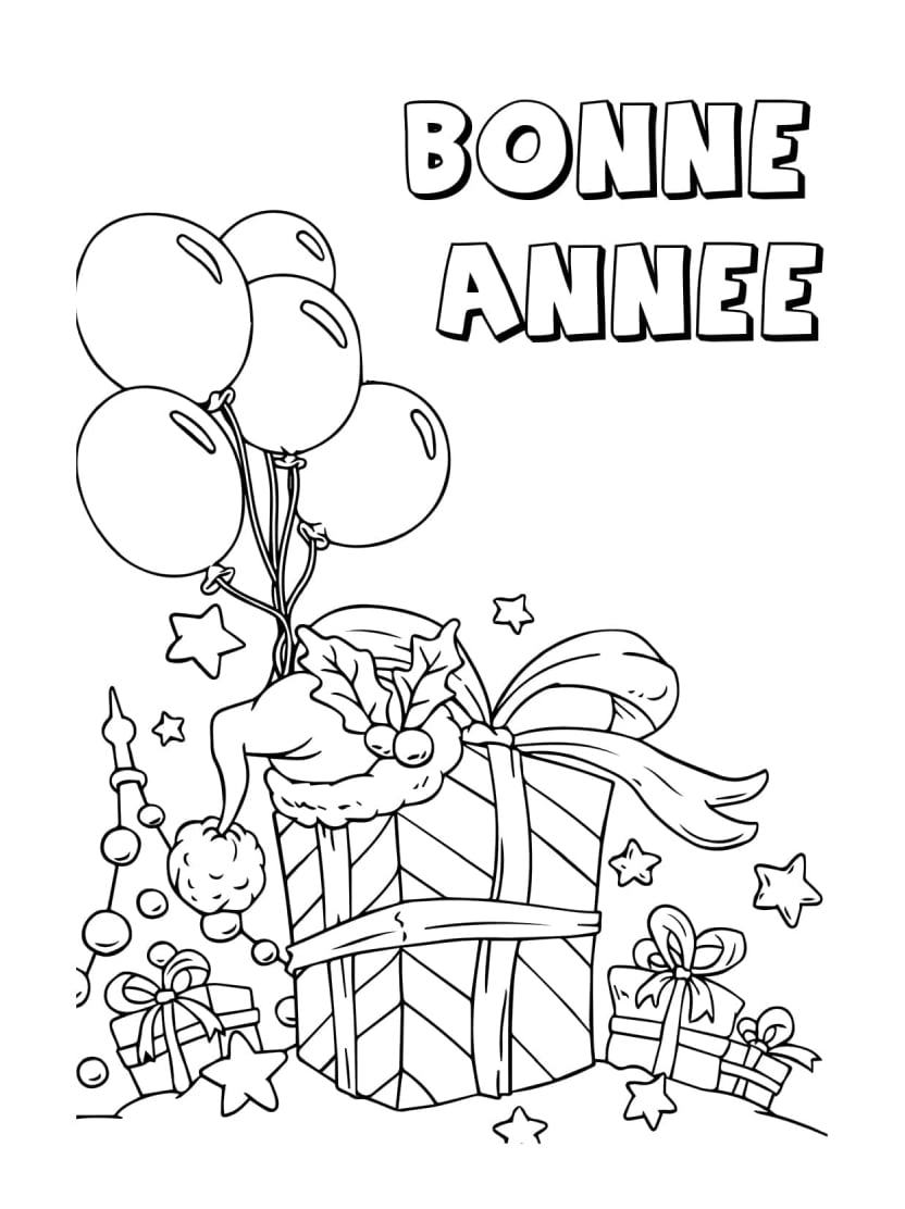 Coloriage Bonne Annee Ballon Et Cadeau