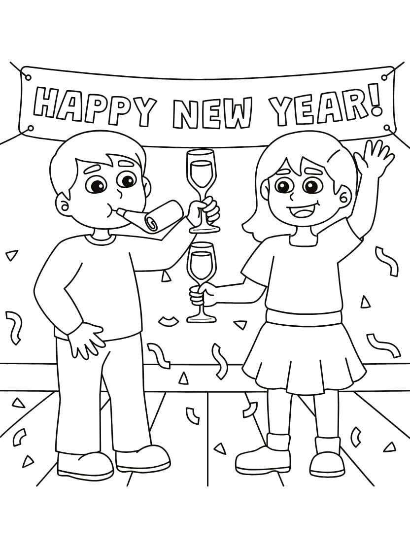 Coloriage Bonne Annee Couple Gratuit