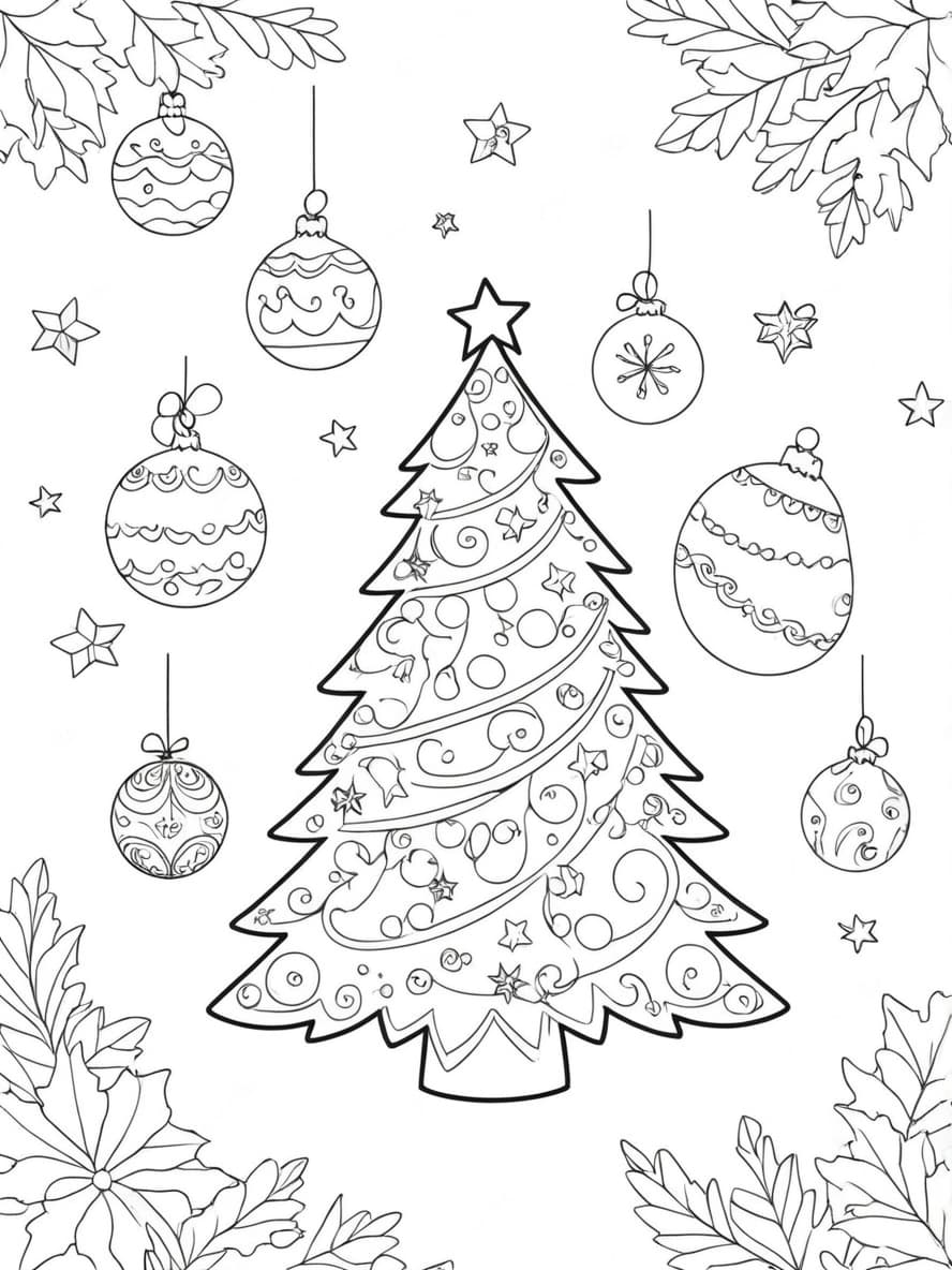 Coloriage Boule De Noel Et Sapin