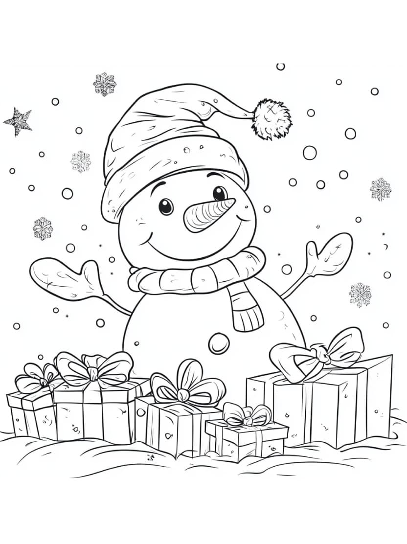 Coloriage Cadeau Et Bonhomme De Neige