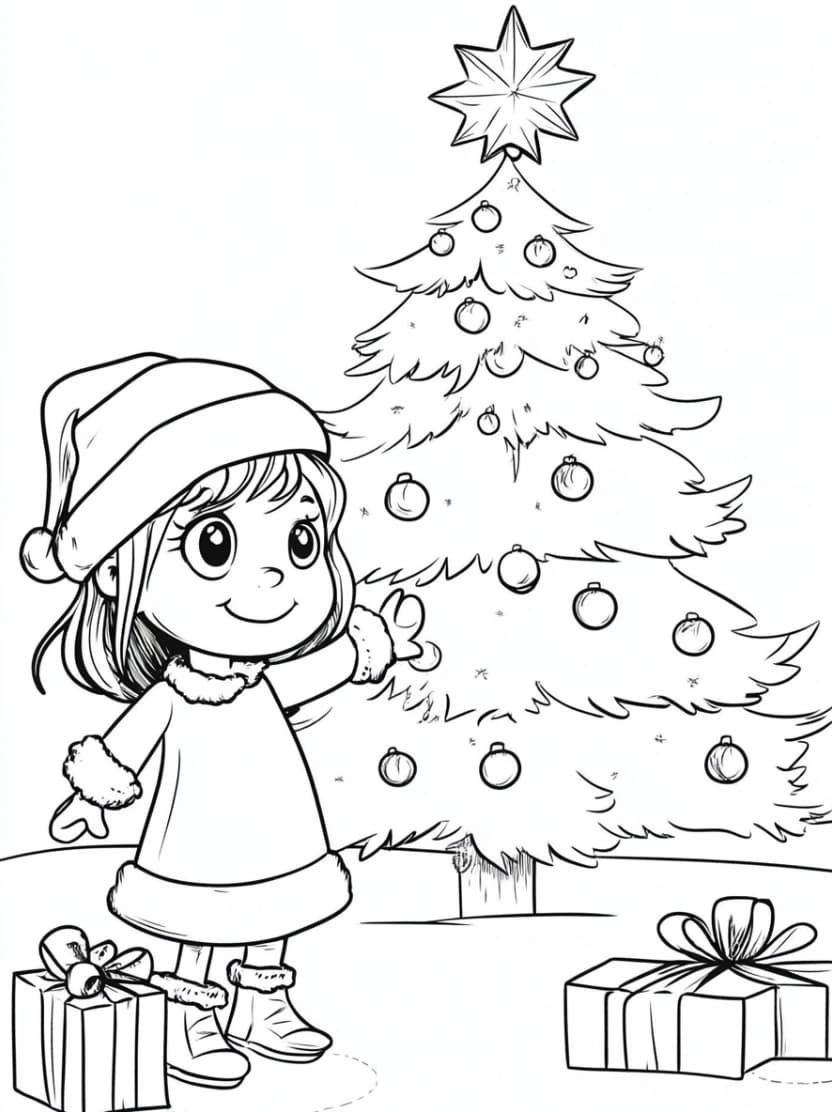 Coloriage Cadeau Et Fille