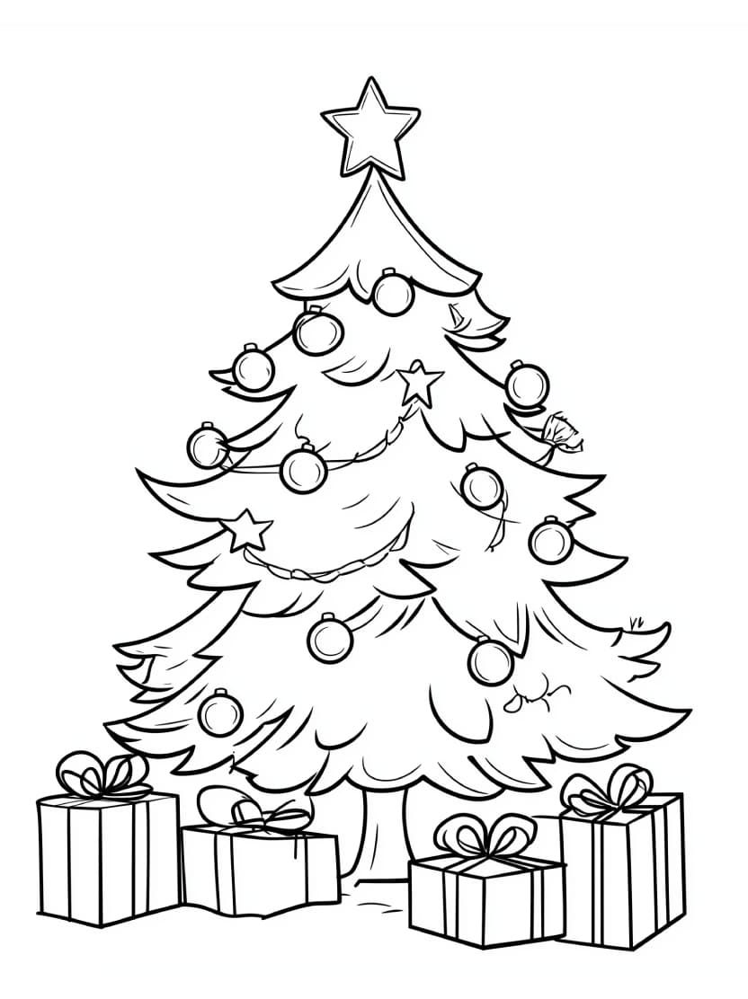 Coloriage Cadeau Et Sapin