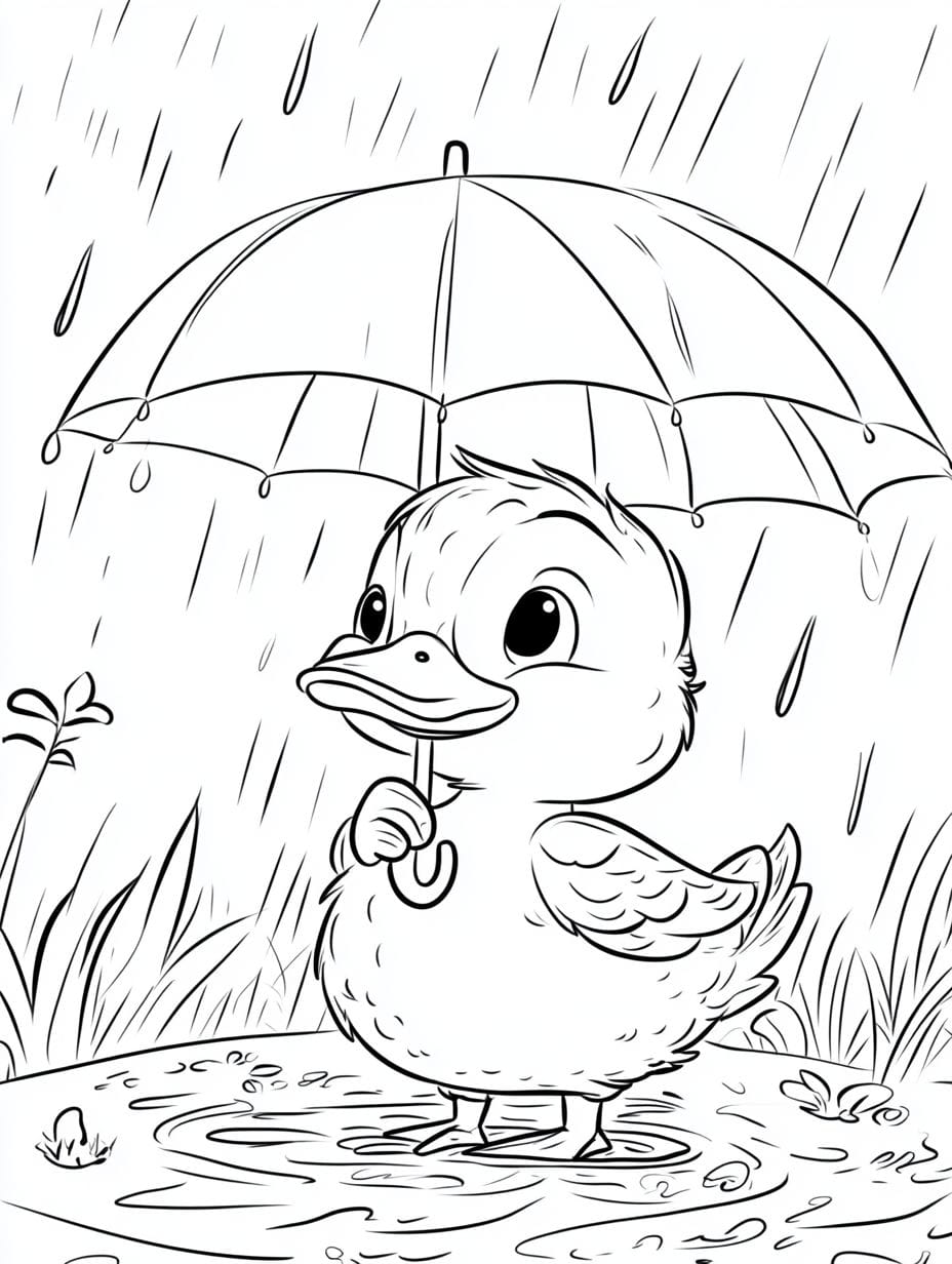 Coloriage Canard Avec Parapluie