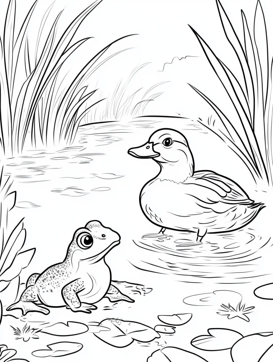 Coloriage Canard Et Grenouille