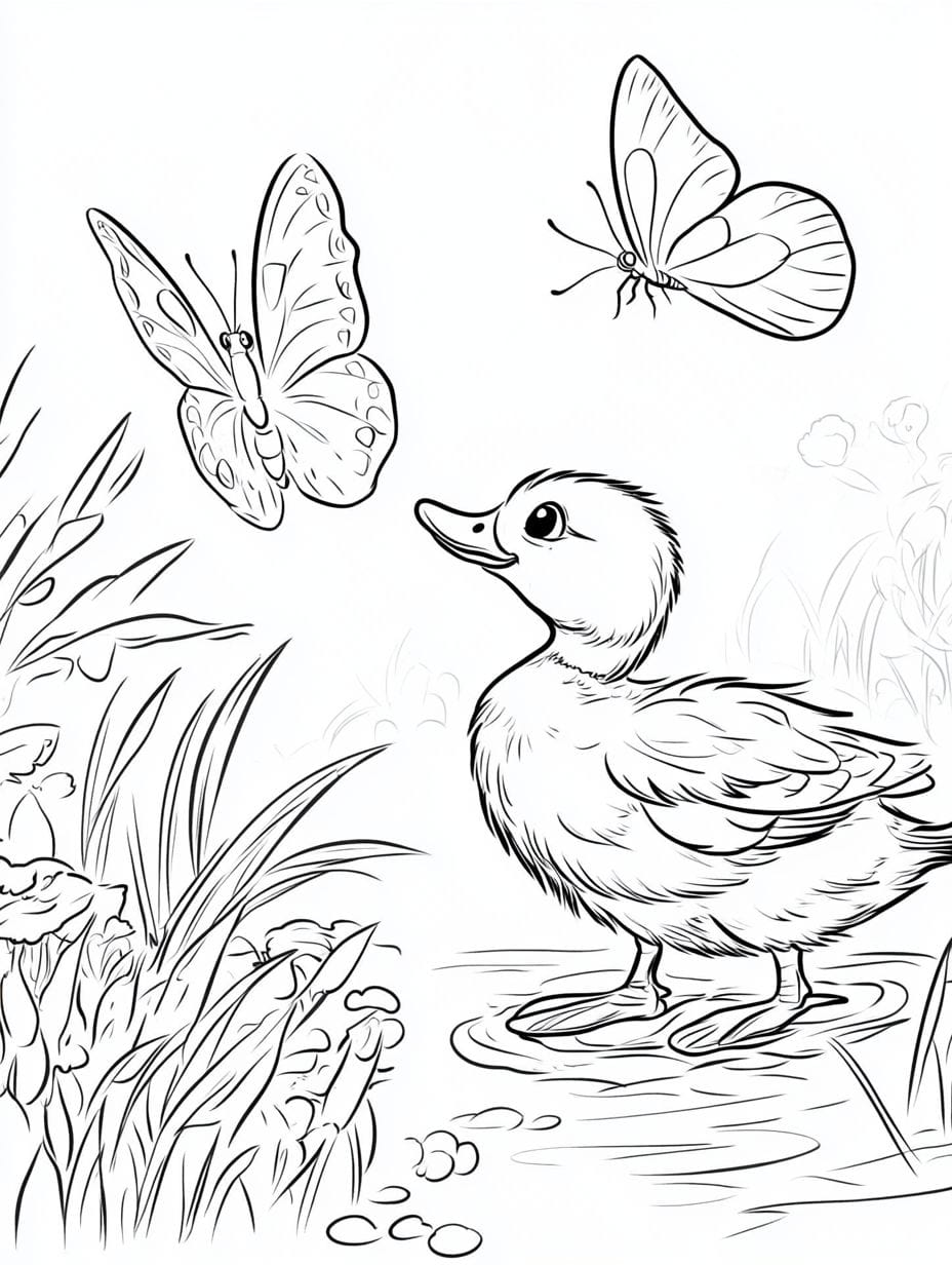 Coloriage Canard Et Papillon En Vol