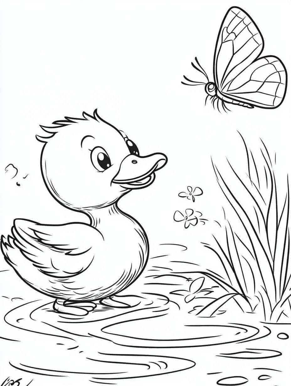 Coloriage Canard Et Papillon