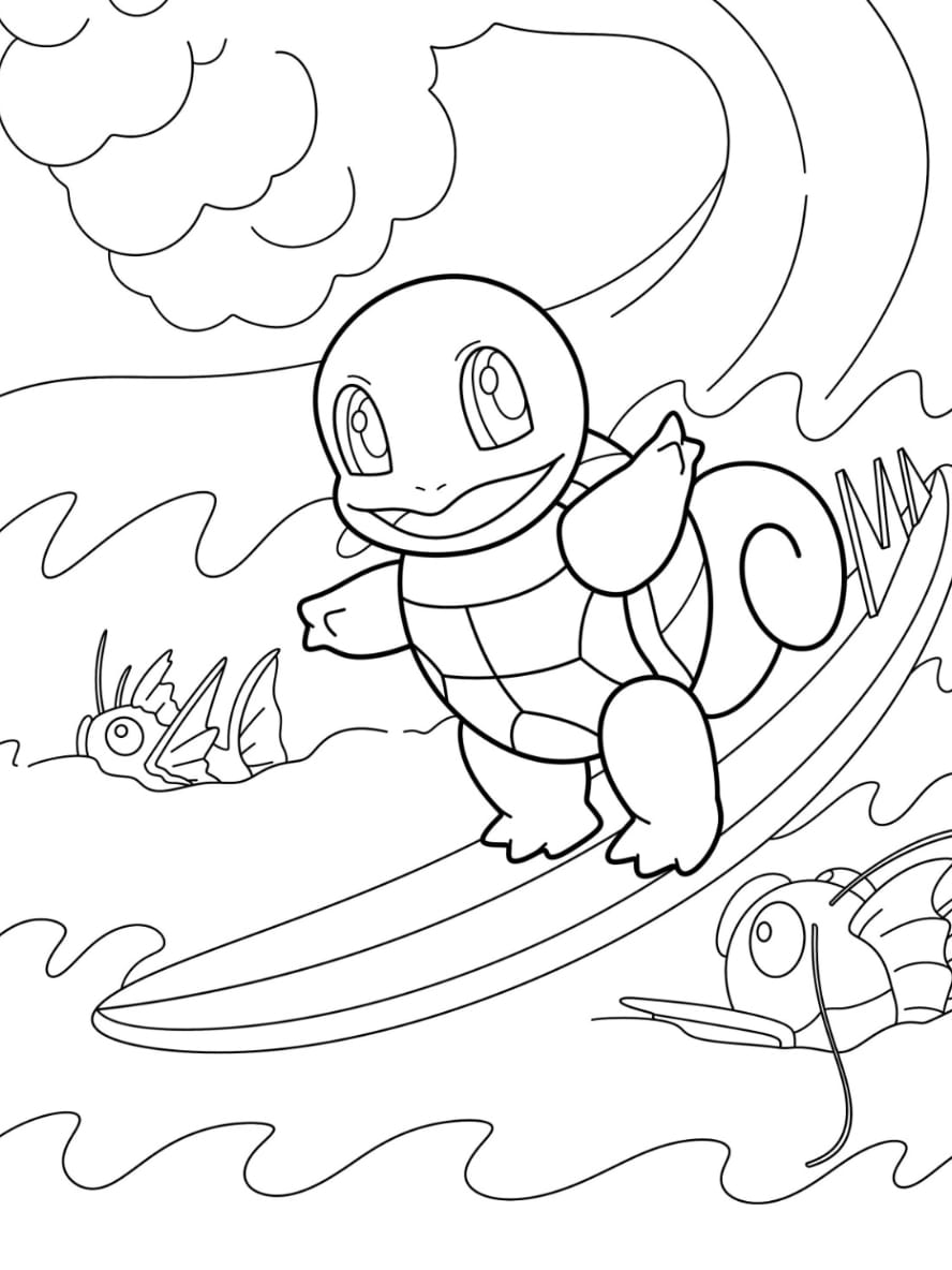 Coloriage Carapuce Surfant Avec Magikarp