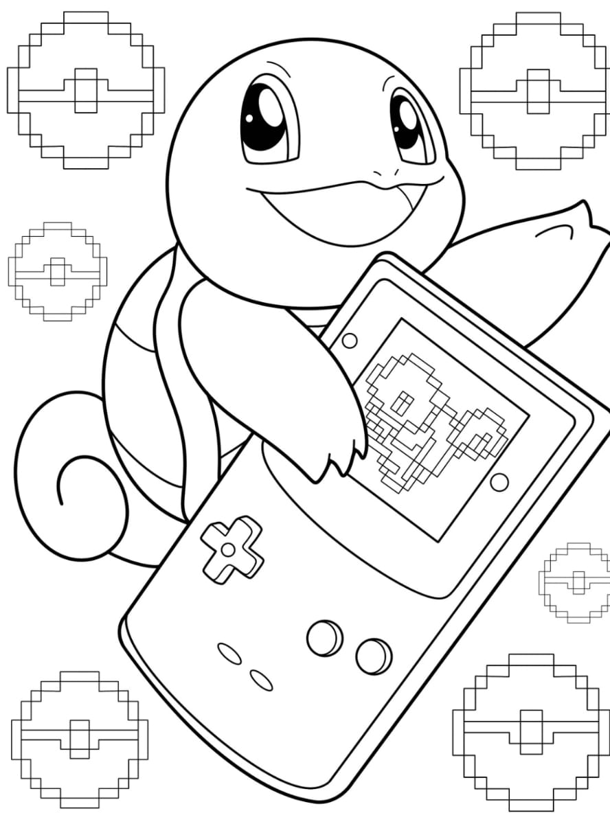 Coloriage Carapuce Tenant Une Game Boy