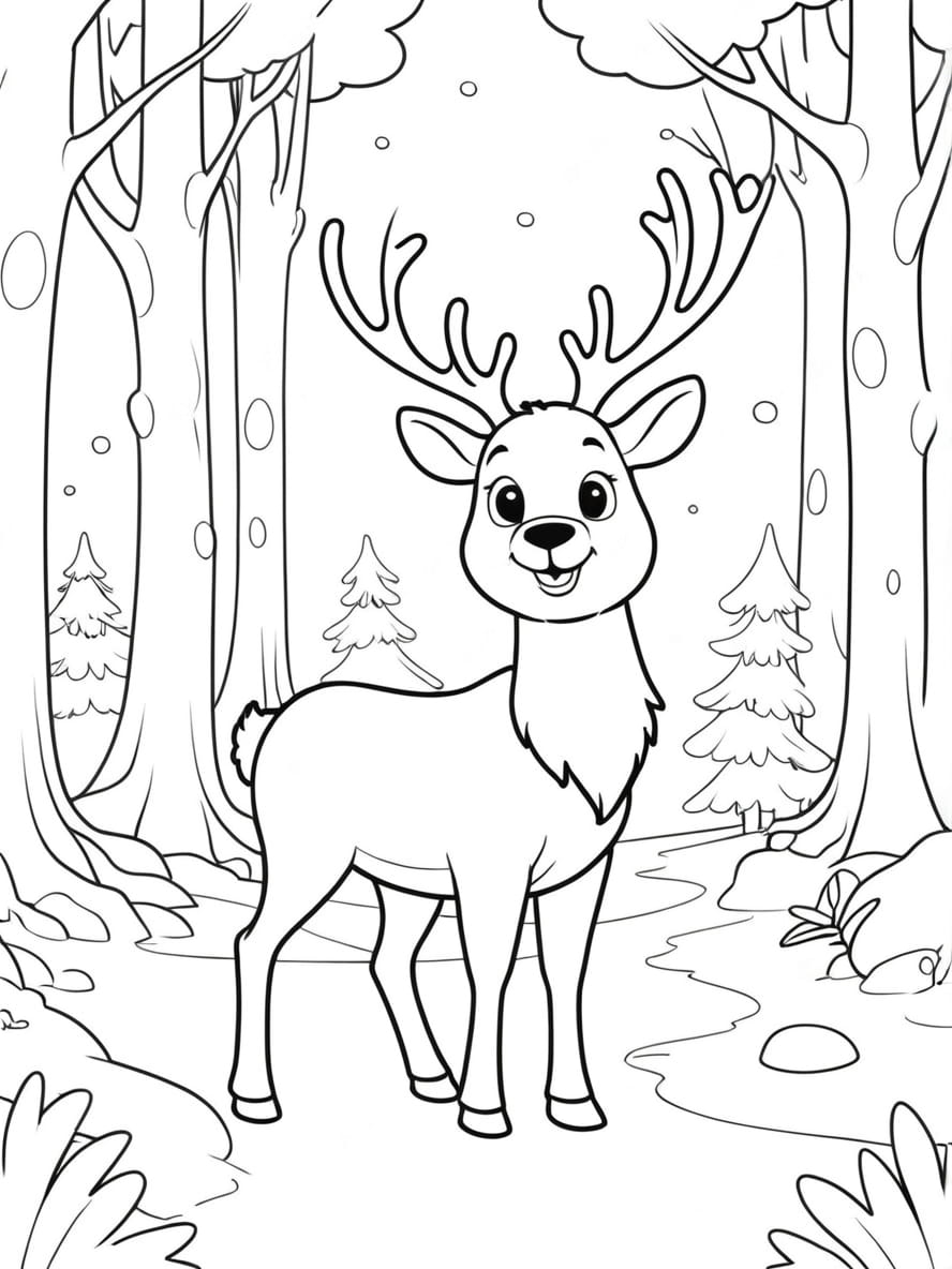 Coloriage Cerf Explorant Une Foret Magique