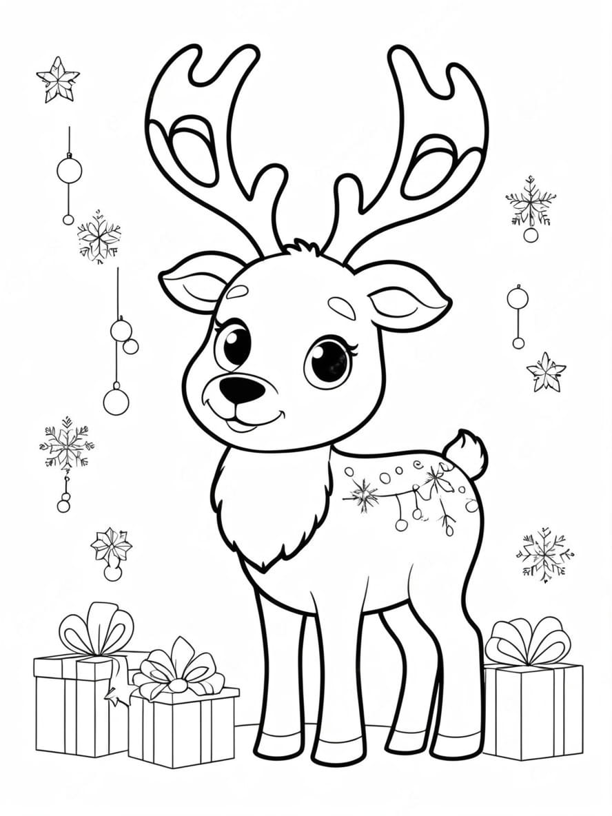 Coloriage Cerf Se Preparant Pour Noel Avec Des Decorations Chibi