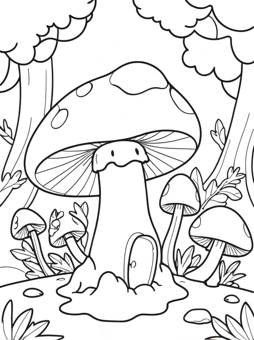 Coloriage Champignon Dans La Foret Gratuit Artistique