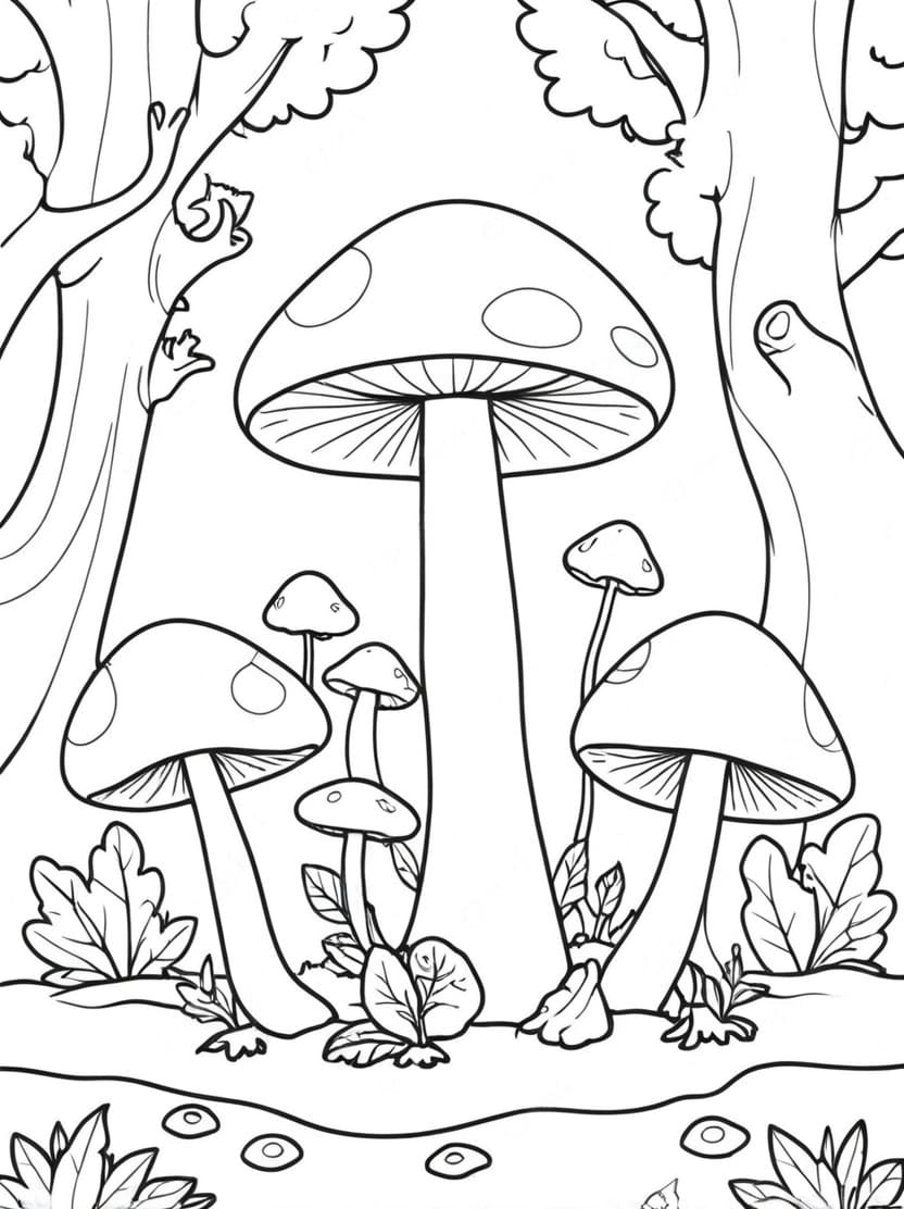 Coloriage Champignon Dans Le Jardin