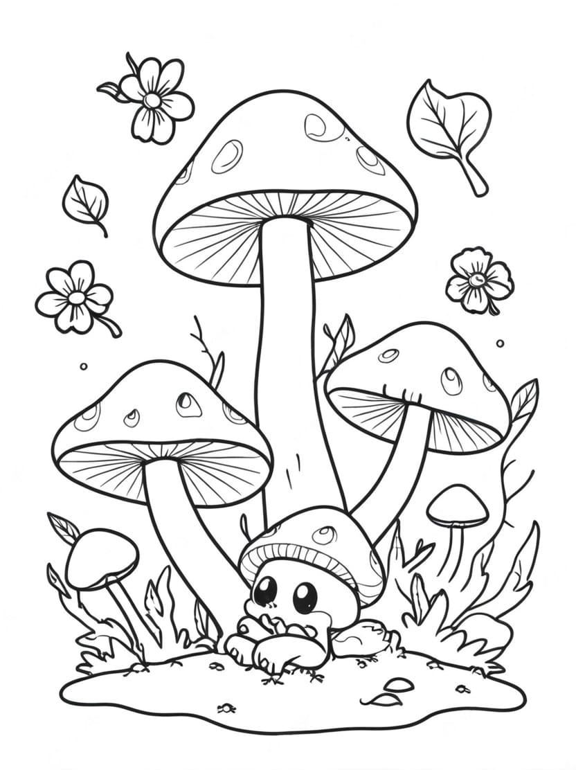 Coloriage Champignon Et Insectes Gratuit