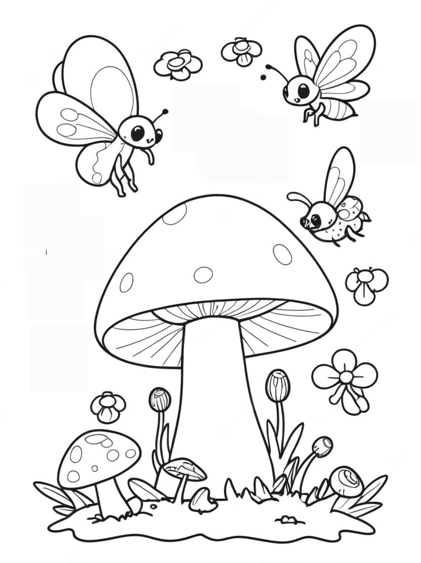 Coloriage Champignon Et Insectes