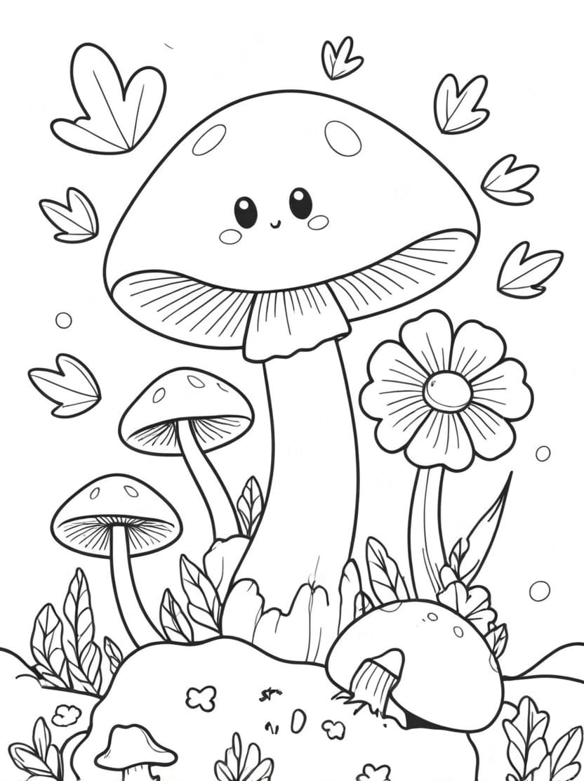 Coloriage Champignon Et Papillon