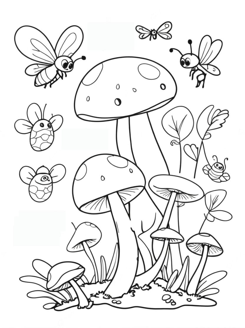 Coloriage Champignon Gratuit Et Insectes