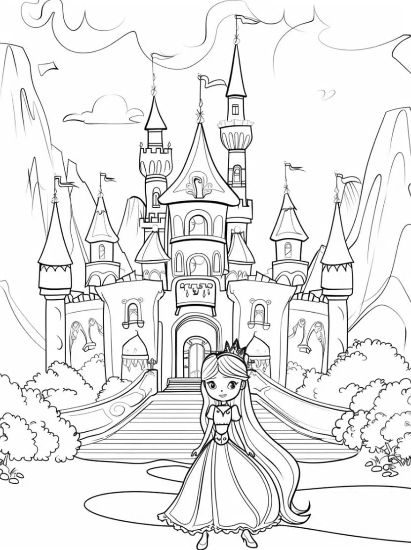 Coloriage Chateau Princesse Avec Un Style De Contes