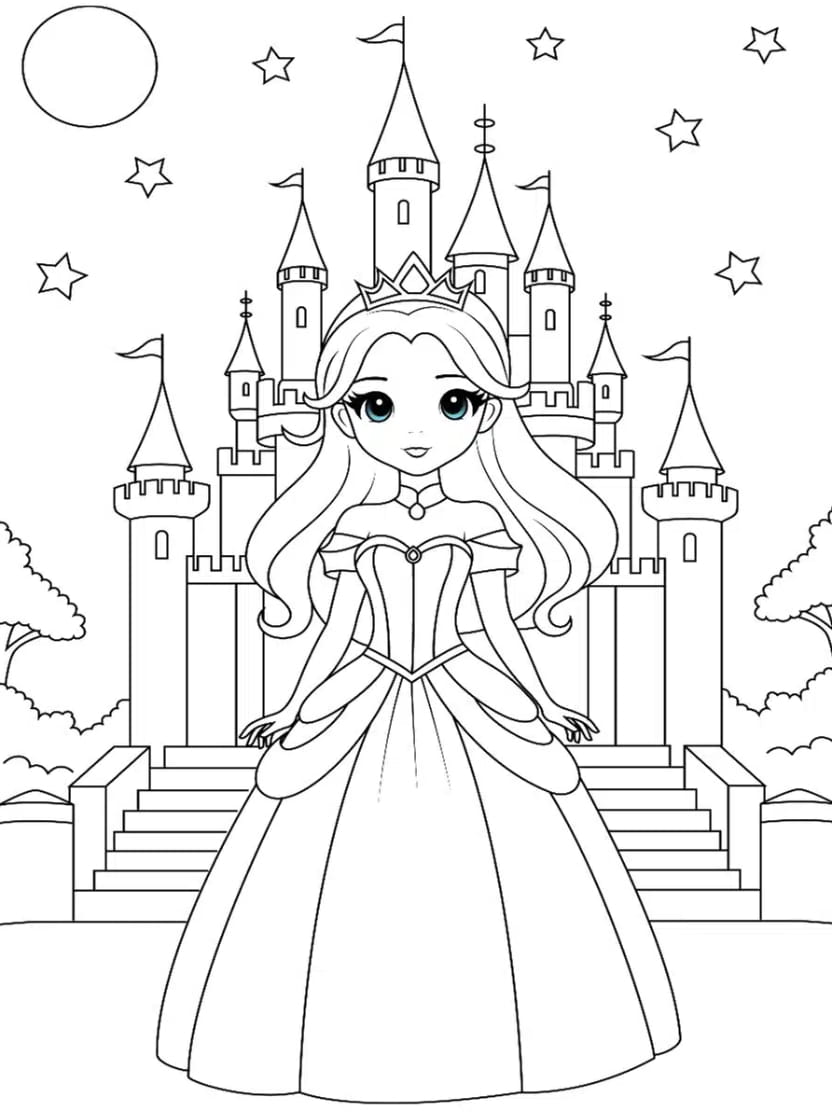 Coloriage Chateau Princesse Beau Pour Enfants