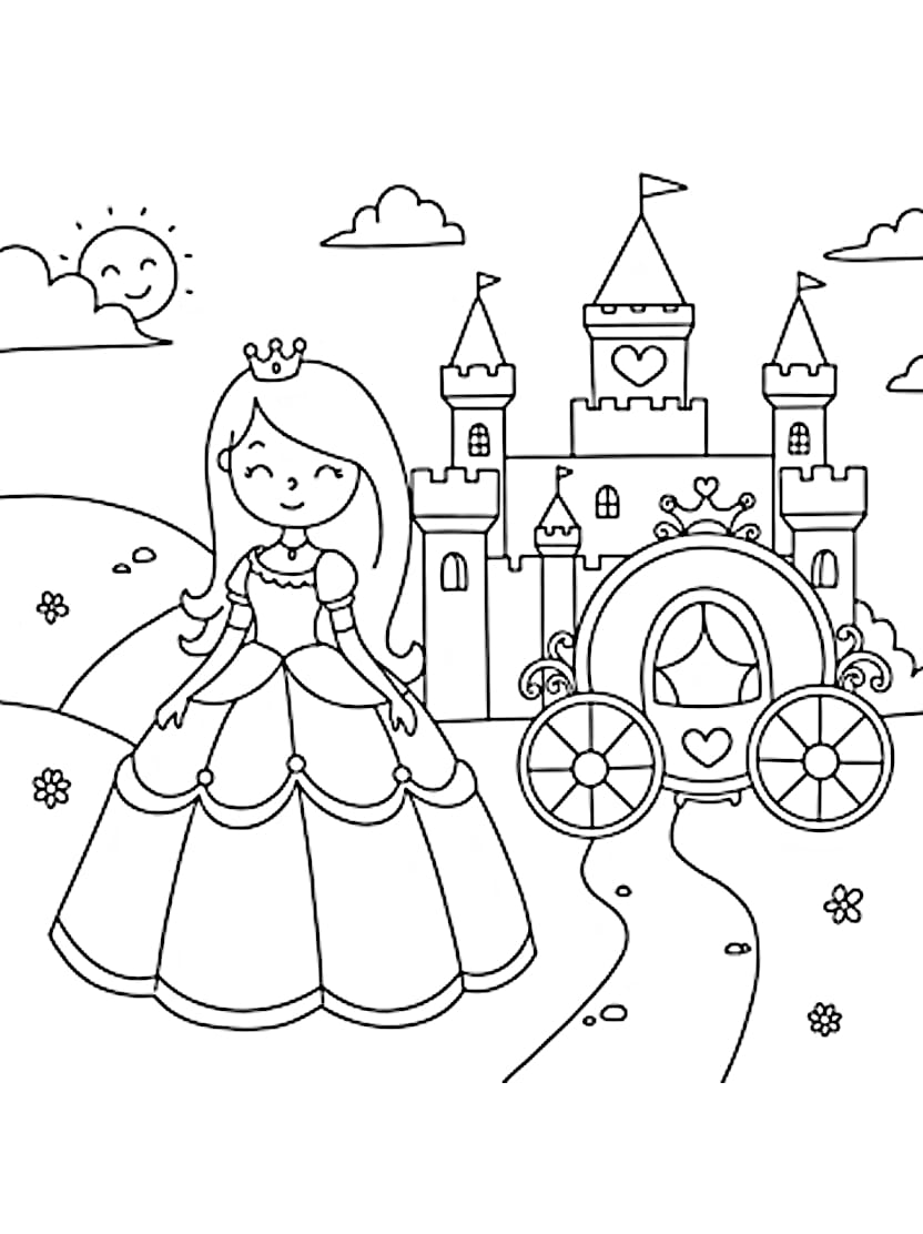 Coloriage Chateau Princesse Belle Avec Des Details Fins