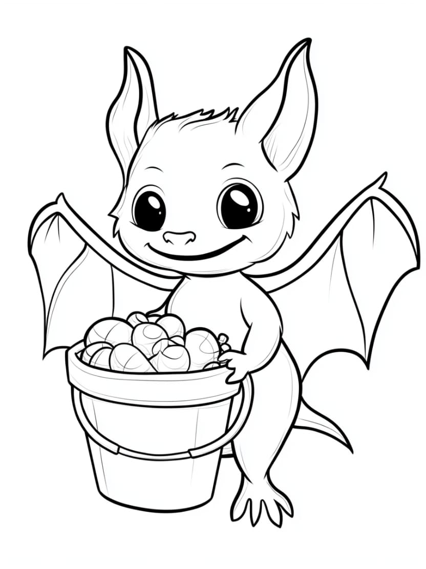 Coloriage Chauve Souris Avec Panier De Pommes