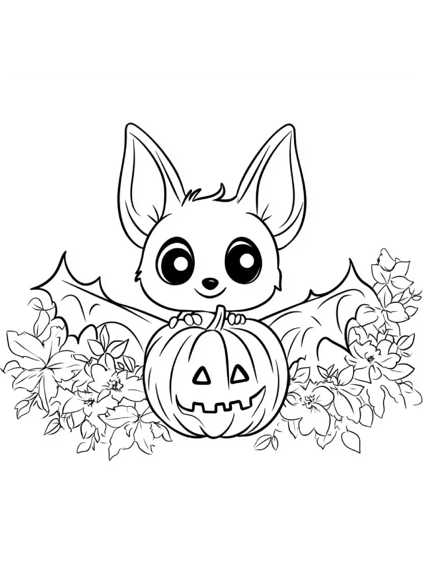 Coloriage Chauve Souris Chibi Et Citrouille