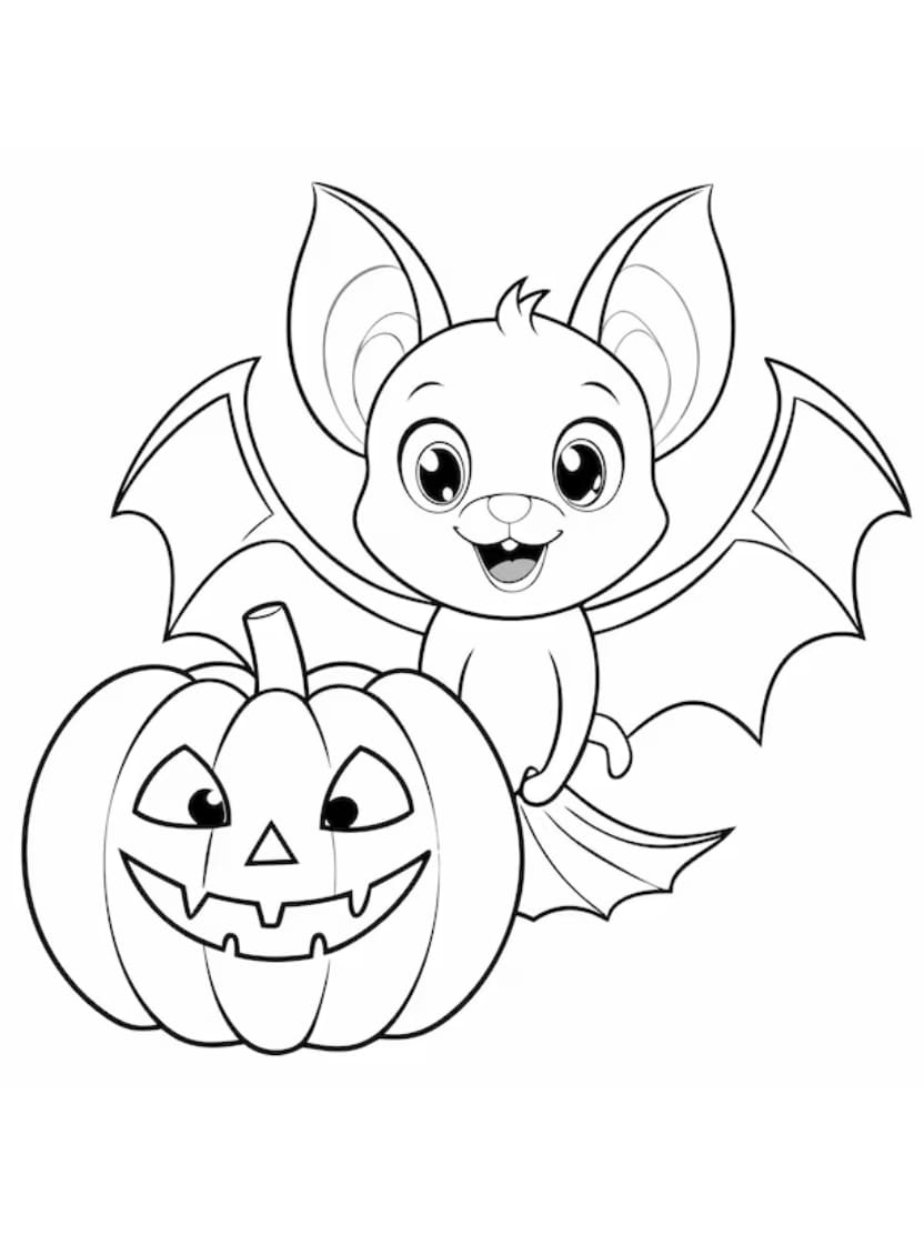 Coloriage Chauve Souris Et Citrouille Gratuit Pour Enfant