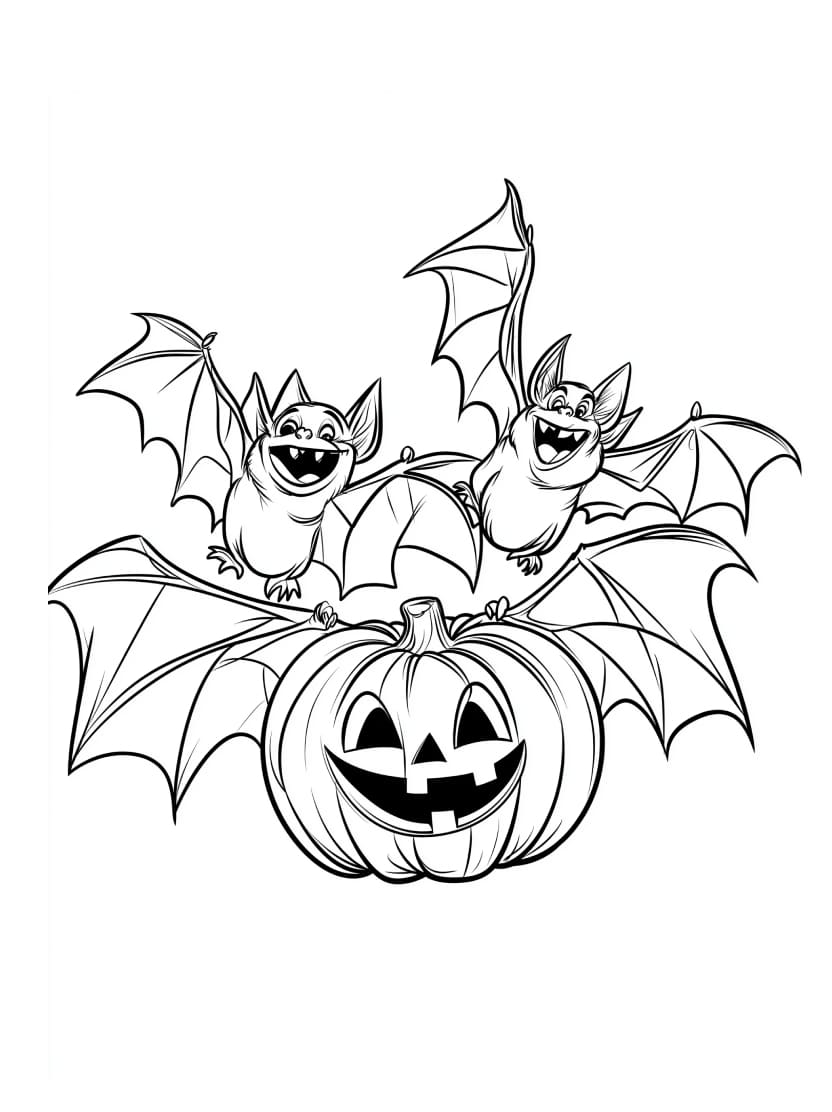 Coloriage Chauve Souris Et Citrouille Gratuit