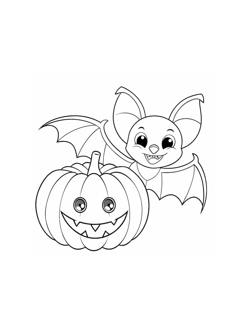 Coloriage Chauve Souris Et Citrouille Simple