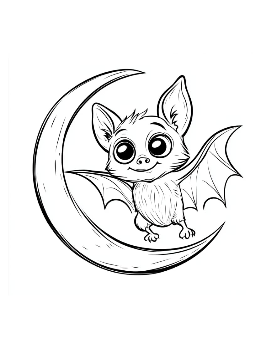 Coloriage Chauve Souris Lune