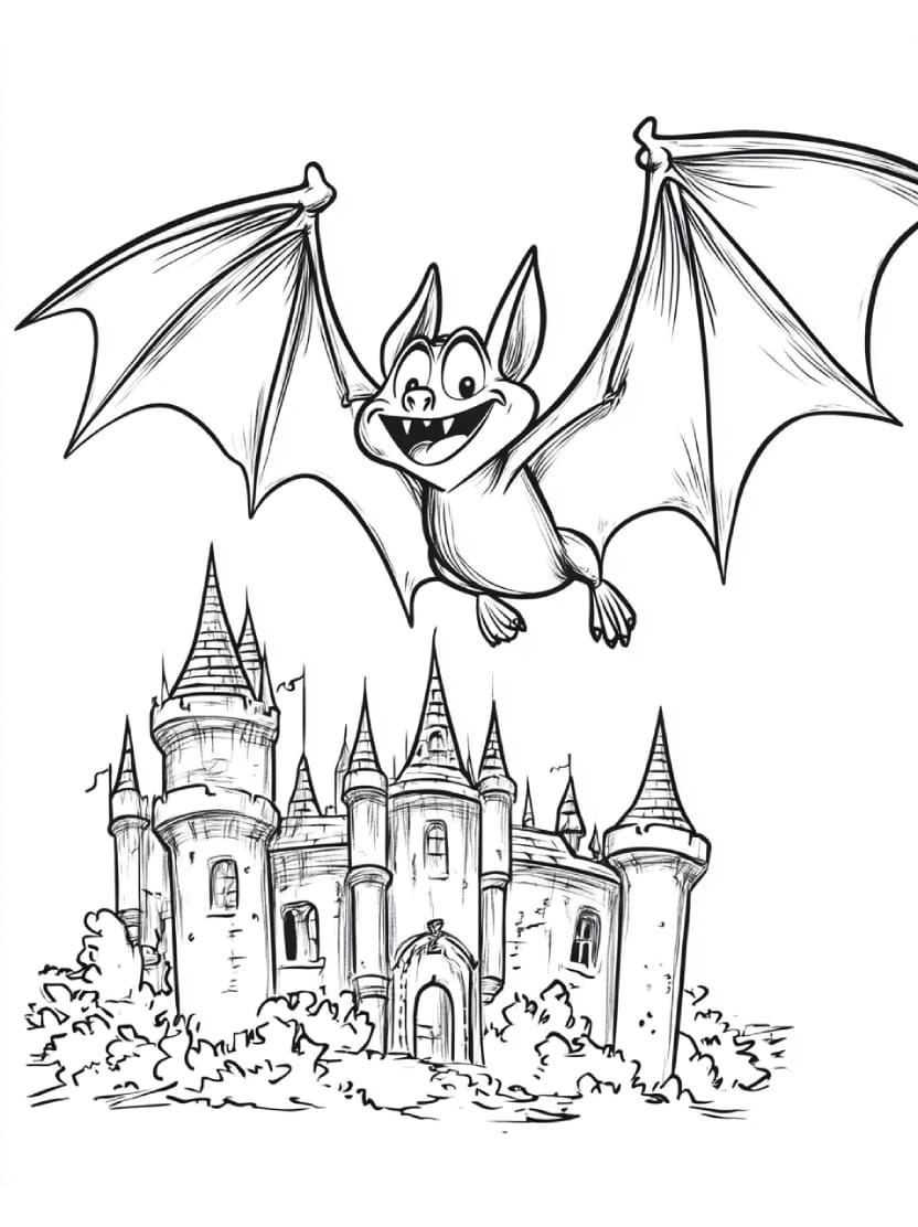 Coloriage Chauve Souris Volant Pres Chateau