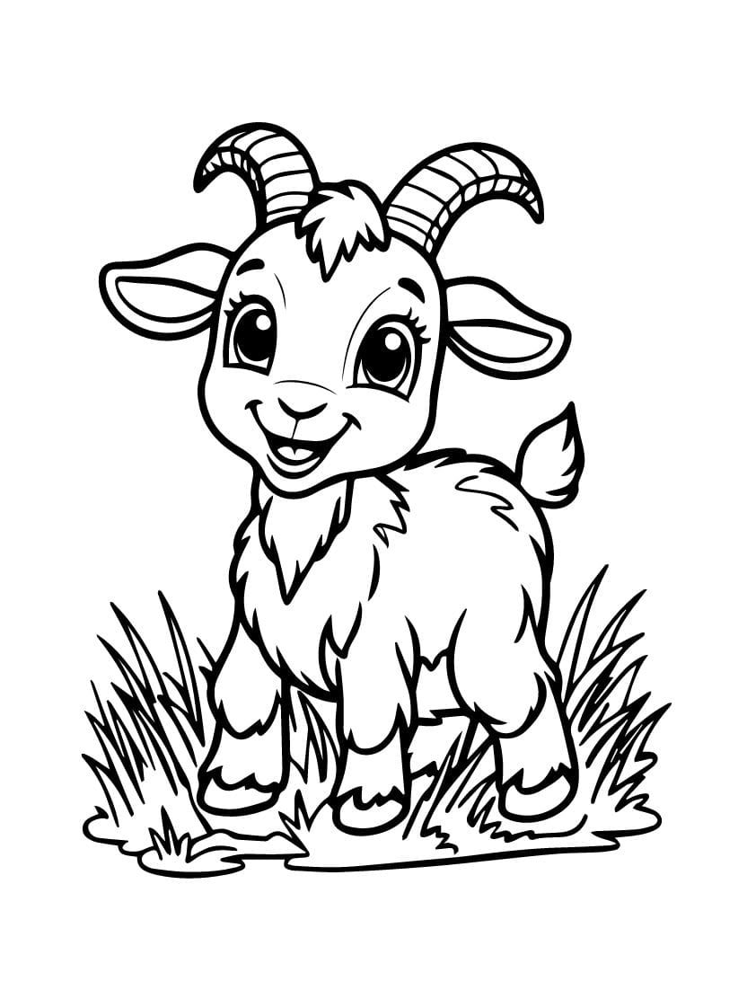 Coloriage Chevre Bebe Et Herbe