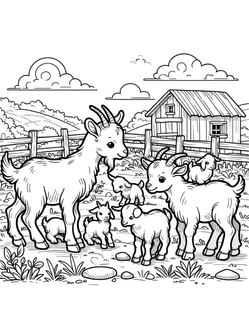 Coloriage Chevre Et Famille Adorable