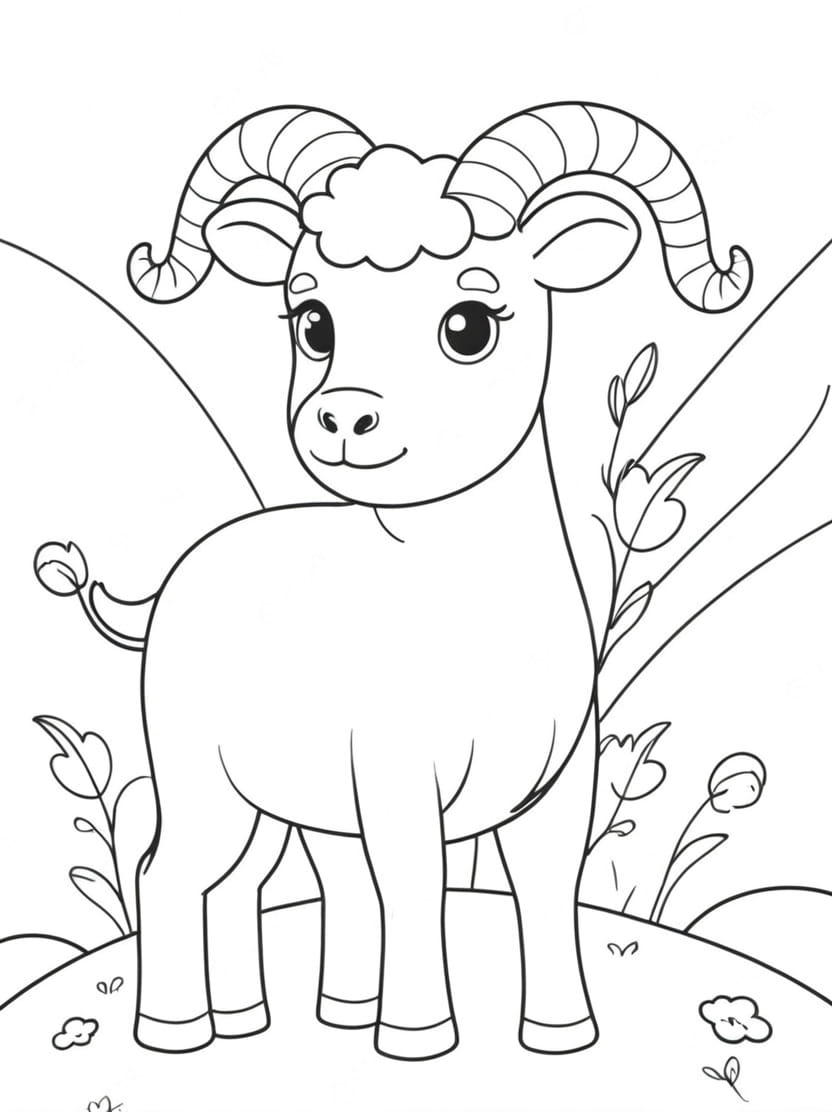 Coloriage Chevre Et Prairie