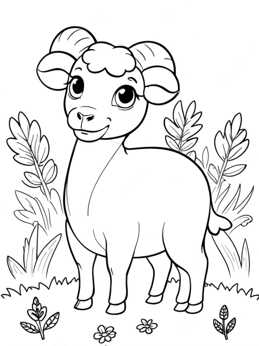 Coloriage Chevre Plantes