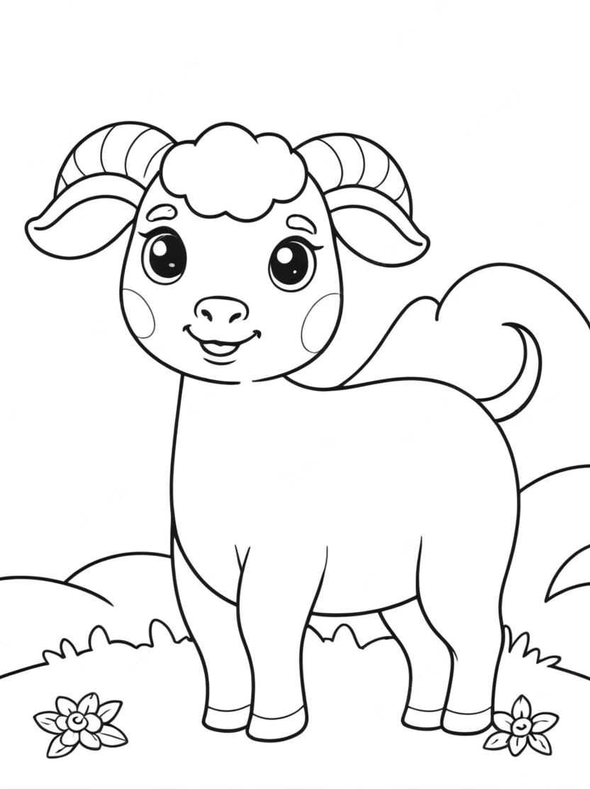 Coloriage Chevre Simple Et Herbe