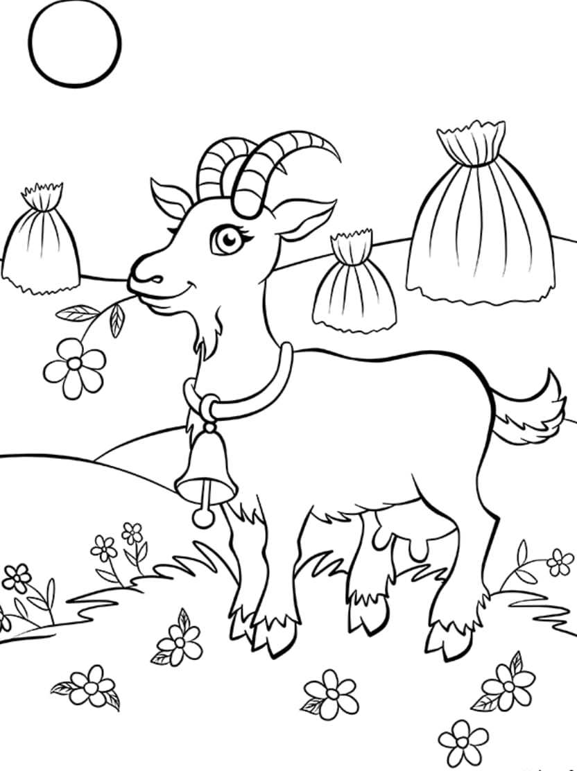 Coloriage Chevre Sur Montagne Et Soleil