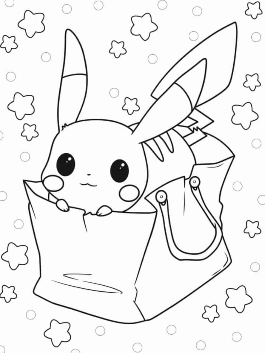 Coloriage Chibi Pikachu Dans Un Sac