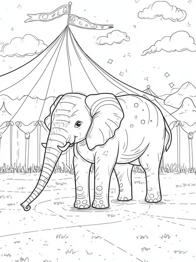 Coloriage Cirque Elephant Gratuit