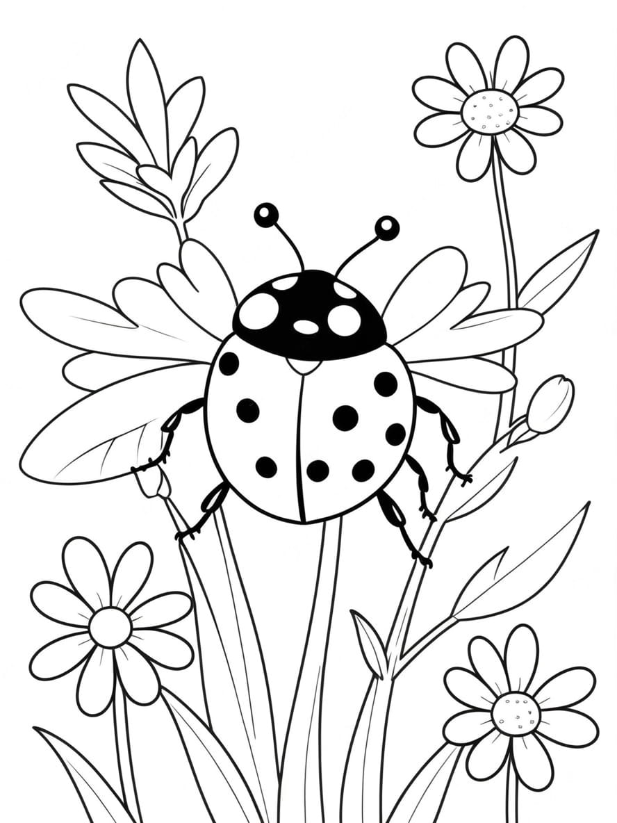 Coloriage Coccinelle Et Fleurs De Printemps